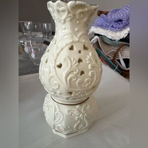 Ivory Decorative Ceramic Accent Lamp with Heart Cutouts